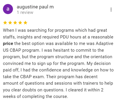 Augustine Paul CBAP Testimonial-1