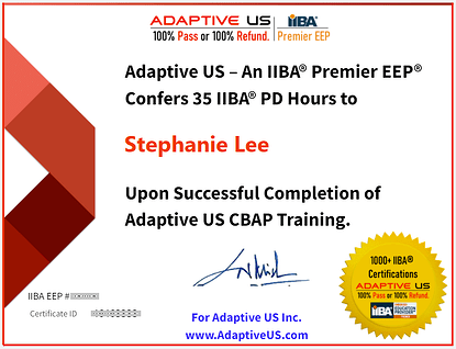 Adaptive US CBAP Training Certificate Sample