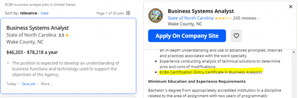BA opening in State of North Carolina, US