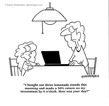 Graphic comic showing conversation about investment and return