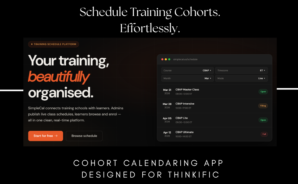 SimpleCal - World's Simplest Training Cohort System - Adaptive US